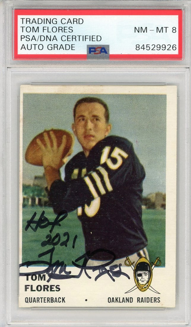 Tom Flores "HOF 2021" Autographed 1961 Fleer Card #188 (PSA Auto 8) (1 of 2)