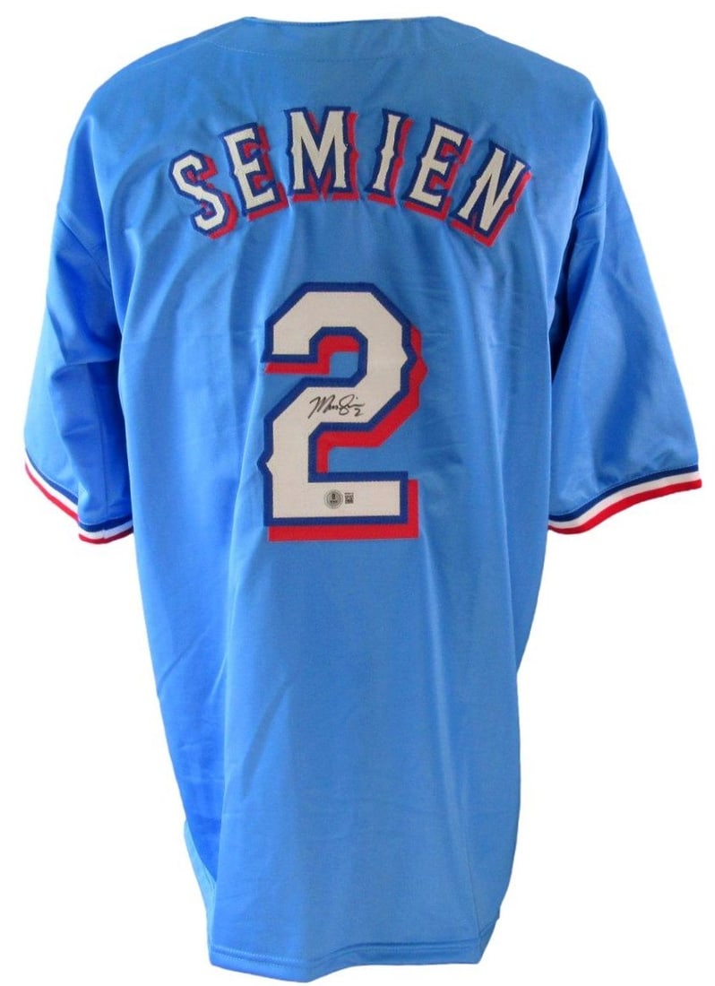 Marcus Semien Signed/ Autographed Rangers WS Champions Jersey Beckett Witness 103: Marcus Semien Signed/ Autographed Rangers WS Champions Jersey Beckett Witness 103 Item Specifics: Autograph Authentication: Beckett Authentication Services (BAS) Original/Reprint: Original Product: Je