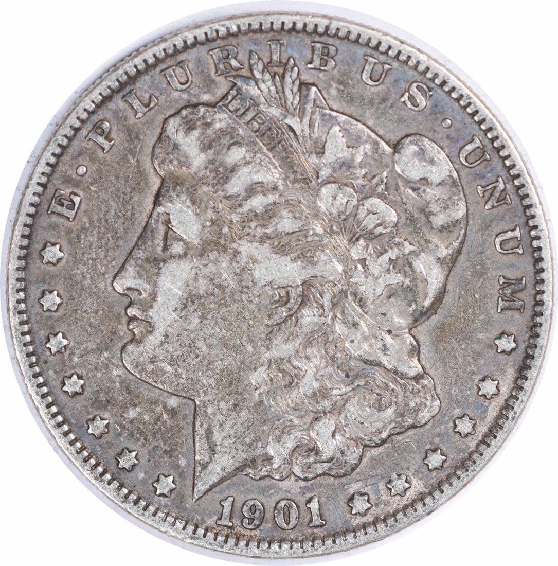 1901 Morgan Silver Dollar EF Uncertified: 1901 Morgan Silver Dollar EF Uncertified The 1901 Morgan Silver Dollar EF Uncertified boasts a striking design by George T. Morgan, with its reeded edge and lack of mint mark. Made from 90% silver and