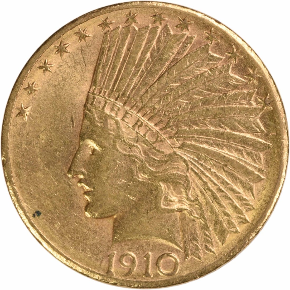 Uncertified AU Gold $10 1910-D Indian: Uncertified AU Gold $10 1910-D Indian The 1910-D Indian $10 gold coin boasts an impressive design by Augustus Saint Gaudens, featuring intricate details and a striking raised star edge. With its rich 