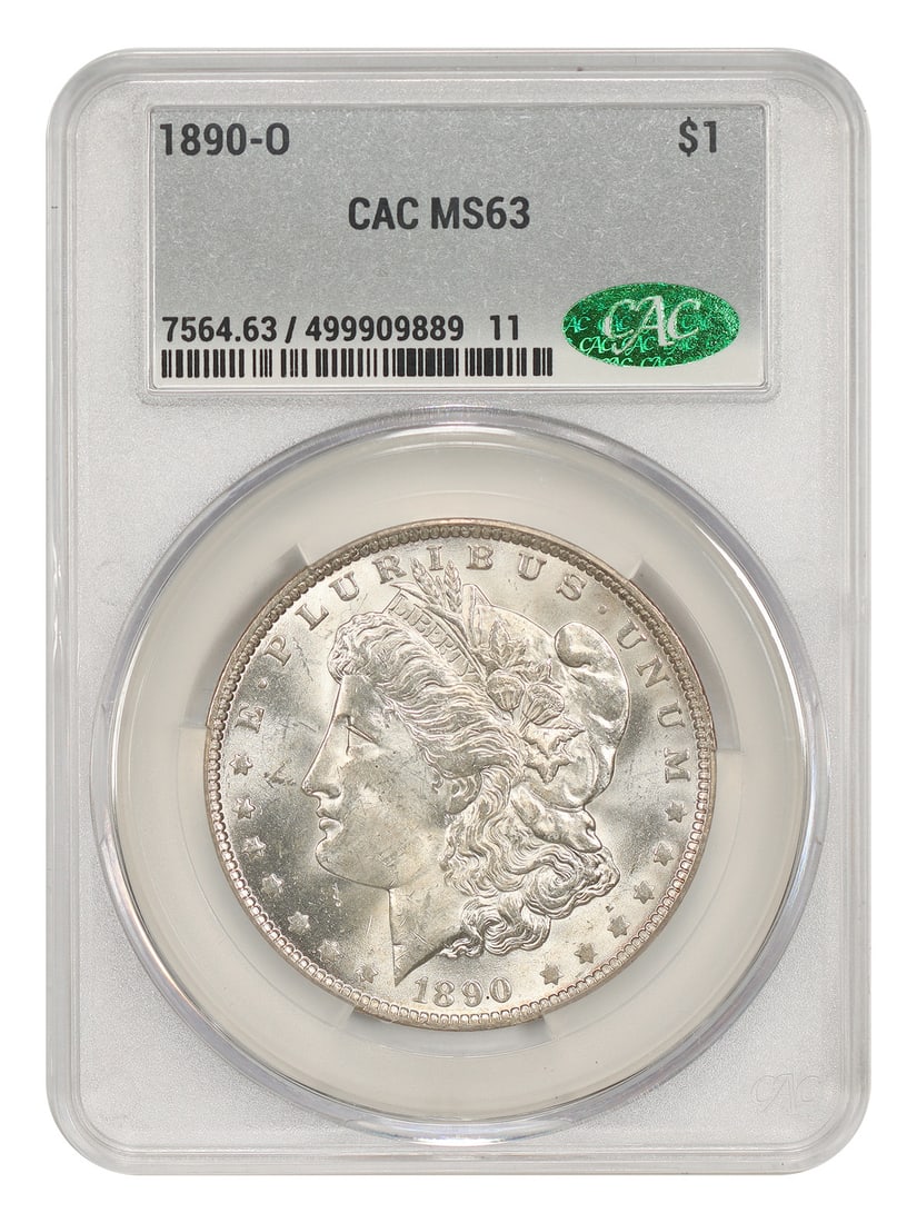 1890-O $1 CACG MS63 - Morgan Dollar - Better O-Mint: 1890-O $1 CACG MS63 - Morgan Dollar - Better O-Mint The 1890-O $1 CACG MS63 Morgan Dollar features a striking design with its iconic Lady Liberty portrait and detailed details. This uncirculated coin 