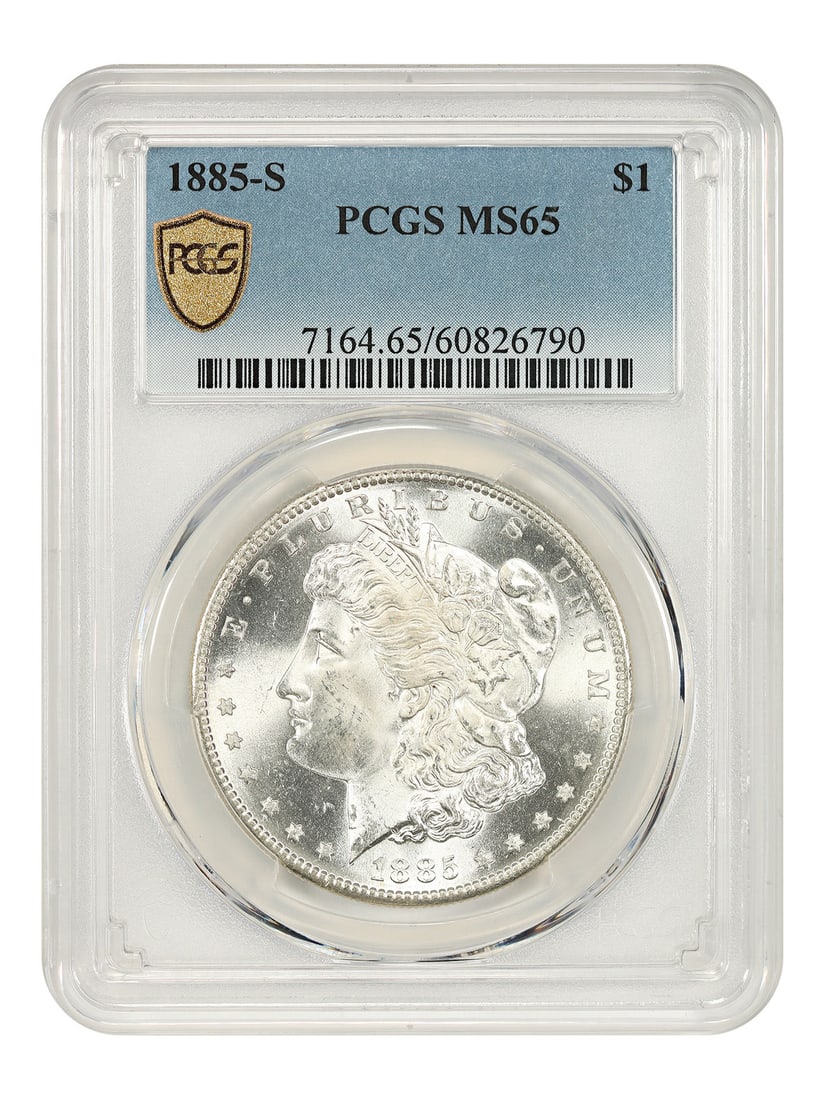 1885-S $1 PCGS MS65 - Morgan Dollar - Tough S-Mint: 1885-S $1 PCGS MS65 - Morgan Dollar - Tough S-Mint The 1885-S $1 Morgan Dollar, graded MS65 by PCGS, boasts exceptional mint state condition, with its San Francisco mint mark a testament to its
