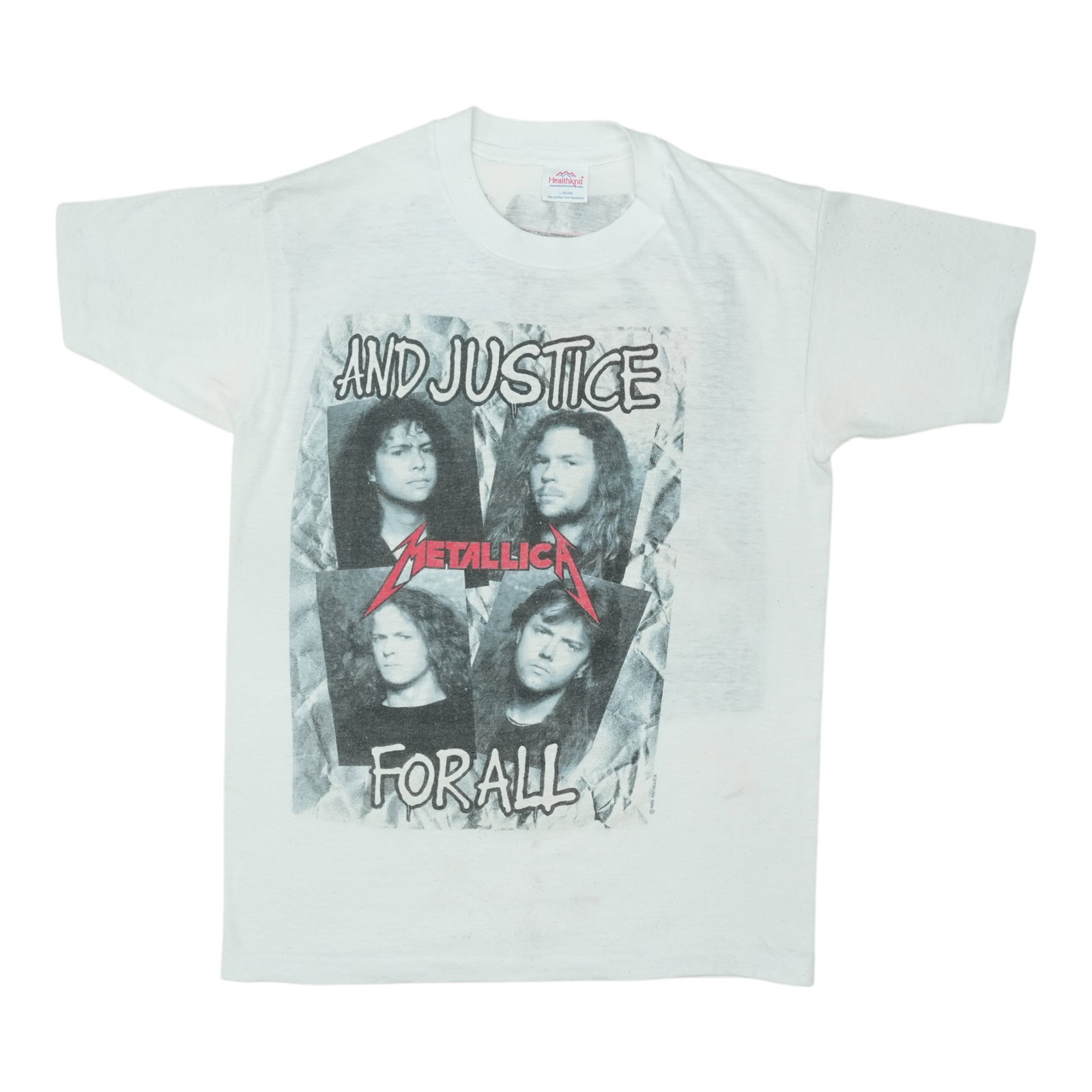 Metallica Justice For All Shirt: Metallica Justice For All Shirt Large, worn Metallica Justice For All Shirt with front and back graphics. Arrives washed and ready to wear in 1988 vintage condition, measuring 17" pit-to-pit and 26"