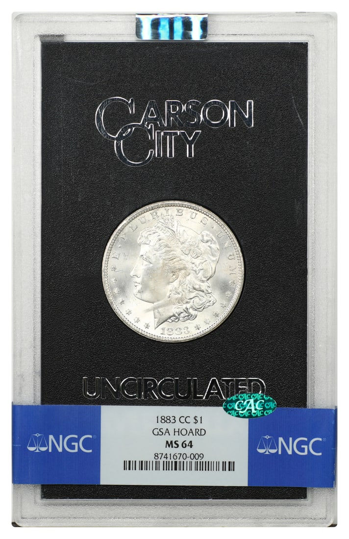 GSA: 1883-CC $1 NGC/ CAC MS64 - Morgan Dollar: GSA: 1883-CC $1 NGC/ CAC MS64 - Morgan Dollar 1883-CC $1 Morgan Dollar, certified MS64 by NGC and accepted by CAC. This coin features the iconic design of Augustus Saint-Gaudens and was minted in Cars