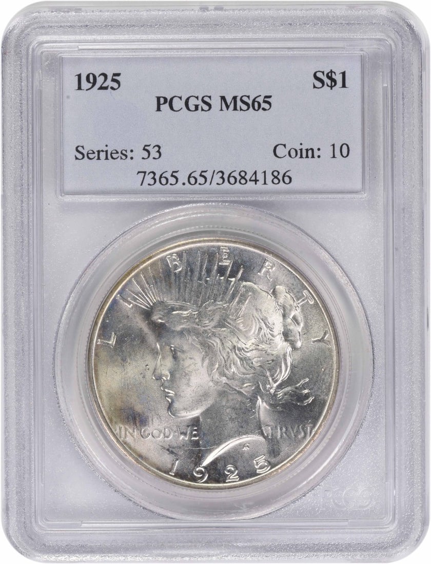 Silver Dollar MS65 by PCGS 1925: Silver Dollar MS65 by PCGS 1925 The 1925 Silver Dollar MS65 by PCGS is a highly graded, uncirculated coin with a rich history. Certified by the Professional Coin Grading Service (PCGS), it boasts an i
