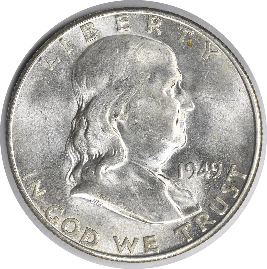 1949-S Franklin Silver Half Dollar Choice BU Uncertified: 1949-S Franklin Silver Half Dollar Choice BU Uncertified Choice BU Uncertified 1949-S Franklin Silver Half Dollar - A 1949-S Franklin Silver Half Dollar in Choice Brilliant Uncirculated condition, cer