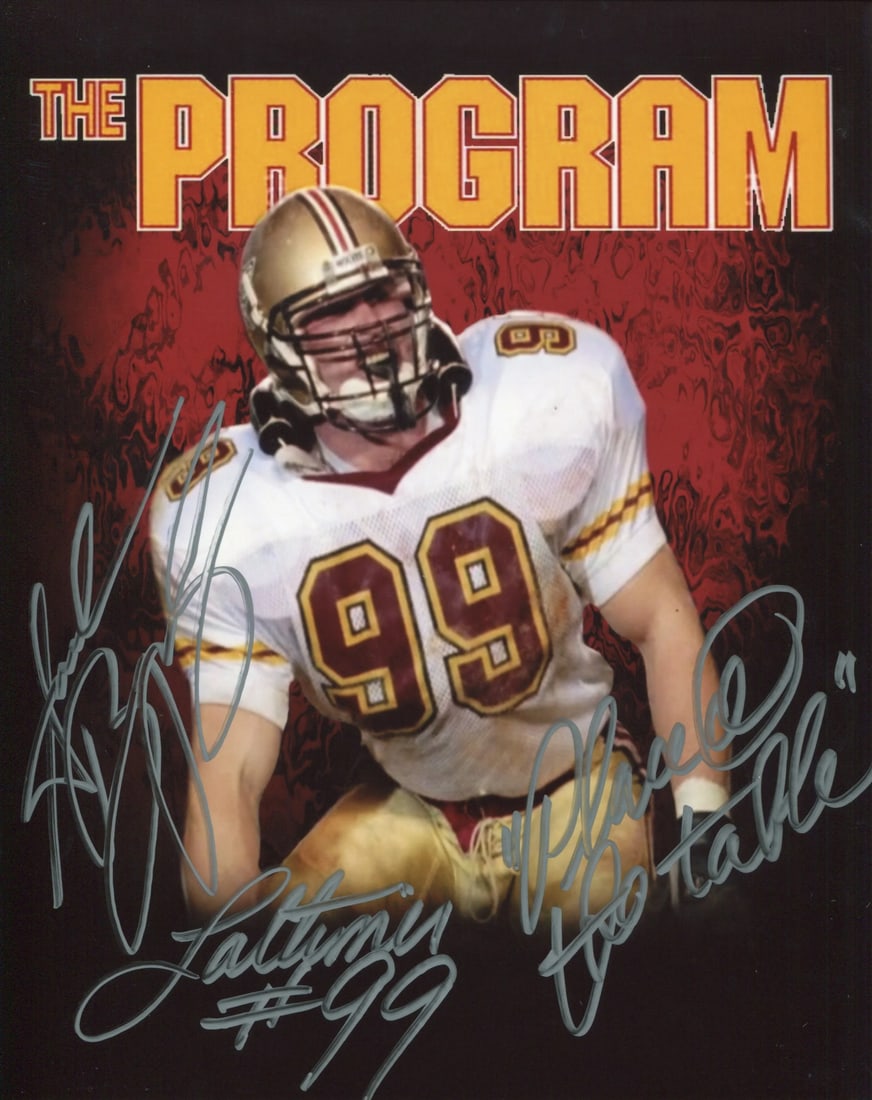 Andrew Bryniarski "Lattimer #99" "Place @ the Table" Autographed The Program 8x1: Andrew Bryniarski "Lattimer #99" "Place @ the Table" Autographed The Program 8x1 Andrew Bryniarski's "Lattimer #99" photo, signed in silver sharpie across the front, bears a notable signature. The ite