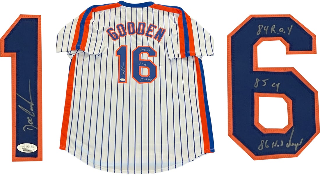Dwight Gooden "84 ROY, 85 CY, 86 WS Champs" Autographed New York Mets Jersey (JS: Dwight Gooden "84 ROY, 85 CY, 86 WS Champs" Autographed New York Mets Jersey (JS Authentic MLB Dwight Gooden "84 ROY, 85 CY, 86 WS Champs" Autographed New York Mets Jersey features the iconic jersey n