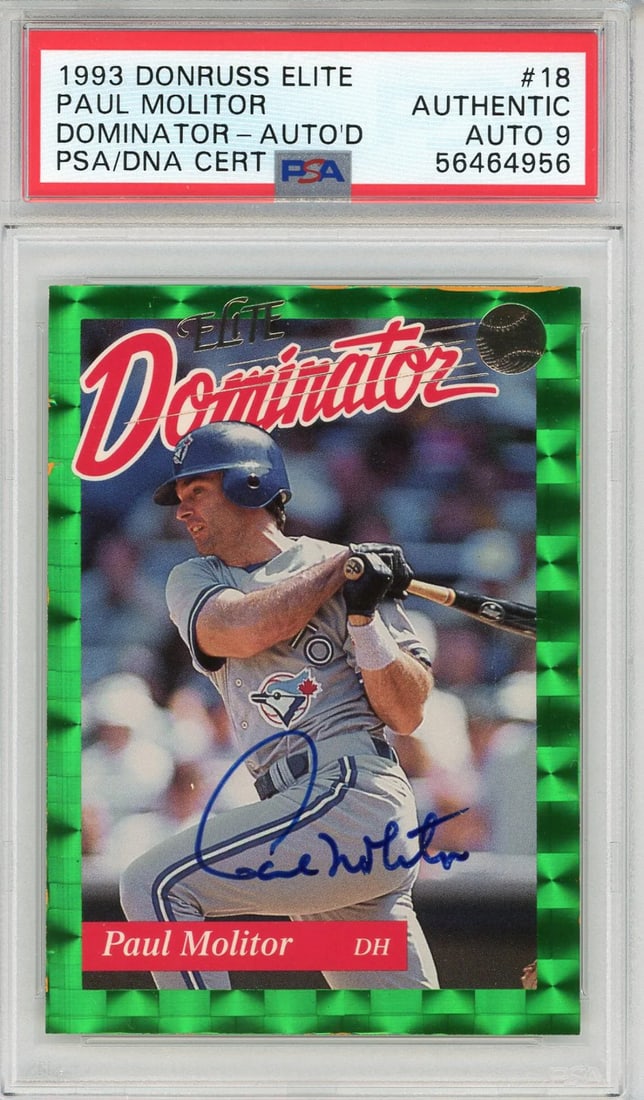 Paul Molitor Autographed 1993 Donruss Elite Dominator Card #18 (PSA Auto 9) (1 of 2)