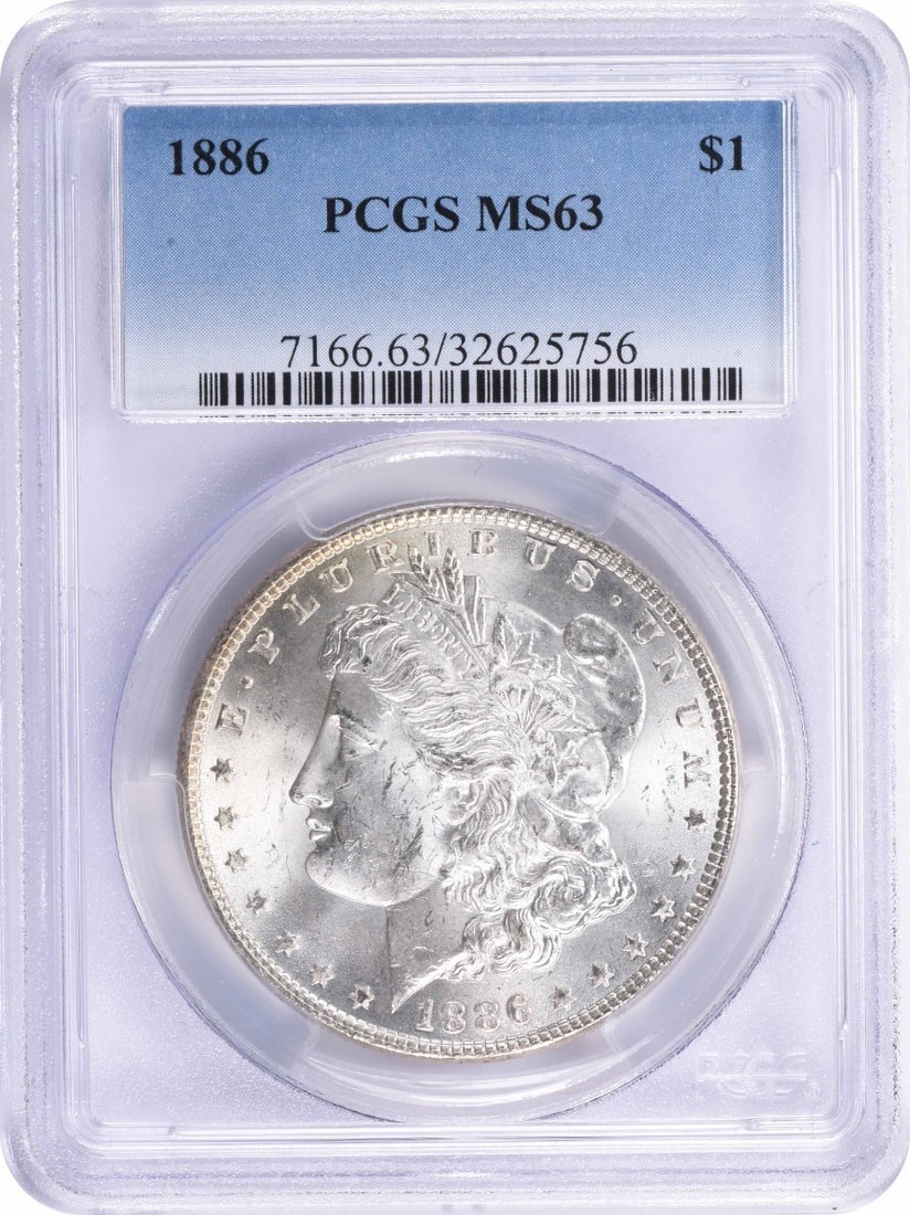 MS63 Morgan Silver Dollar 1886: MS63 Morgan Silver Dollar 1886 MS63 Morgan Silver Dollar 1886, certified by PCGS as Uncirculated, showcases its exceptional condition with a grade of MS63. This rare coin features the iconic design of