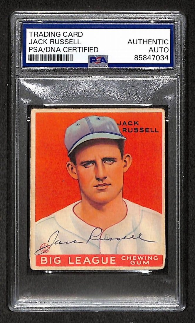 Signed Jack Russell 1933 Goudey Card #167 Autographed PSA DNA 210593: Signed Jack Russell 1933 Goudey Card #167 Autographed PSA DNA 210593 Item Specifics: Original/Reprint: Original Product: Photo Sport: Baseball Product Disclaimer: Not affiliated with any team or leagu