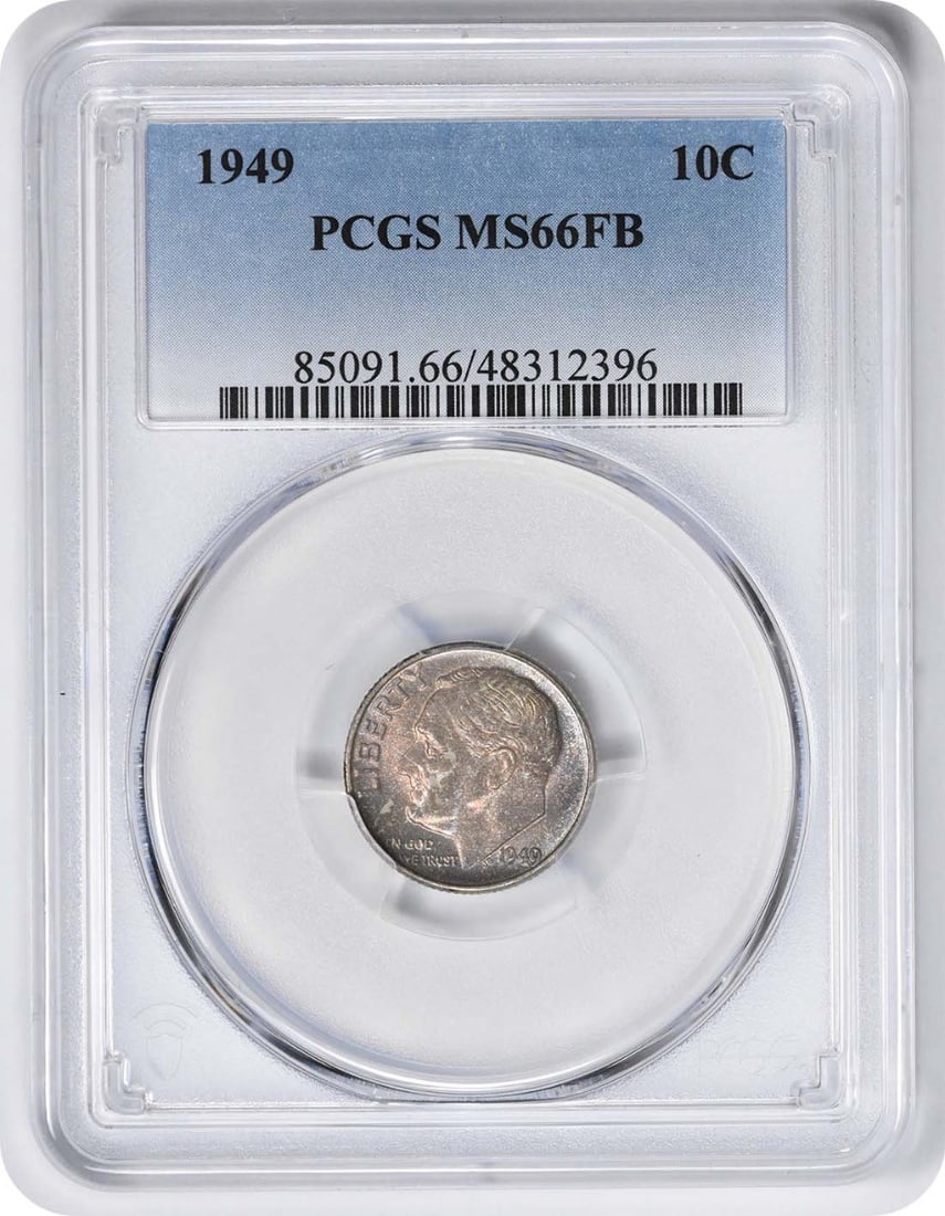 1949 Roosevelt Silver Dime MS66FB PCGS: 1949 Roosevelt Silver Dime MS66FB PCGS The 1949 Roosevelt Silver Dime MS66FB PCGS is a highly graded circulated/uncirculated coin, certified by the Professional Coin Grading Service (PCGS) with a KM n