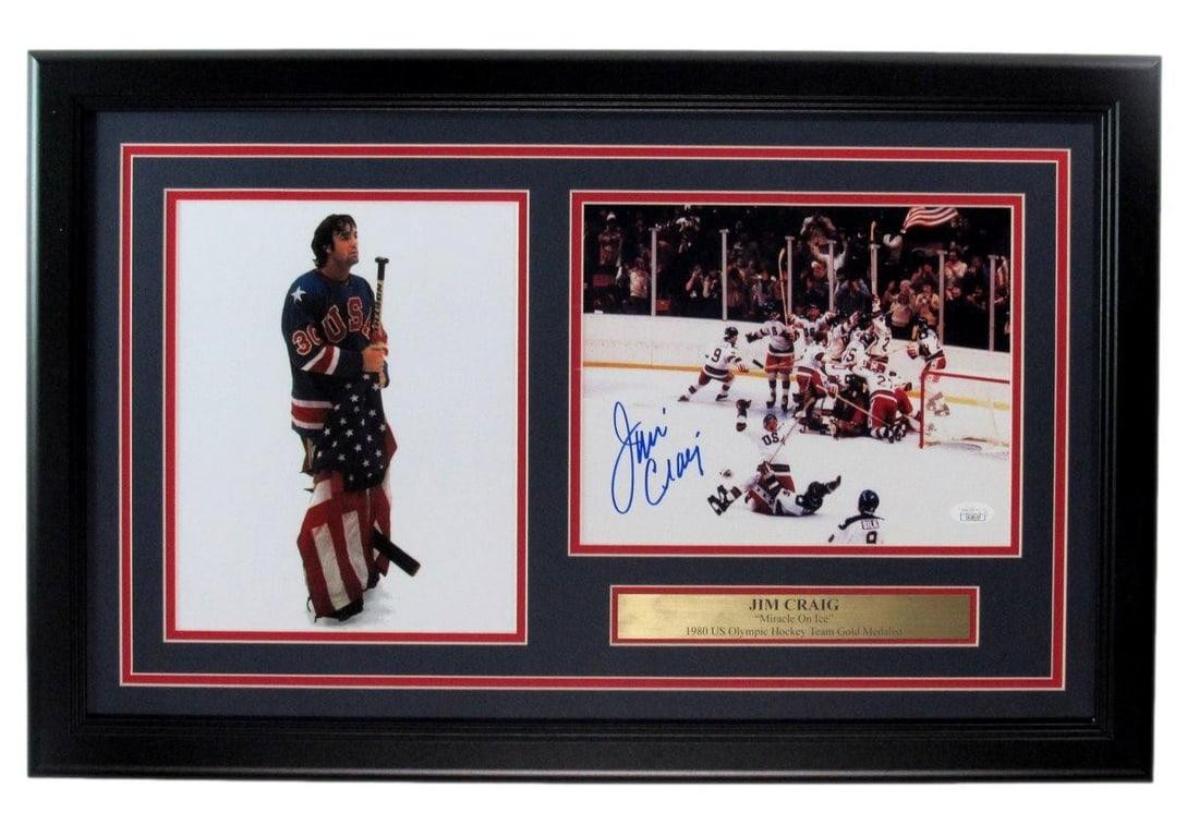 Jim Craig Autographed 8x10 "Miracle on Ice" Photo Collage Framed JSA 198337 (1 of 4)