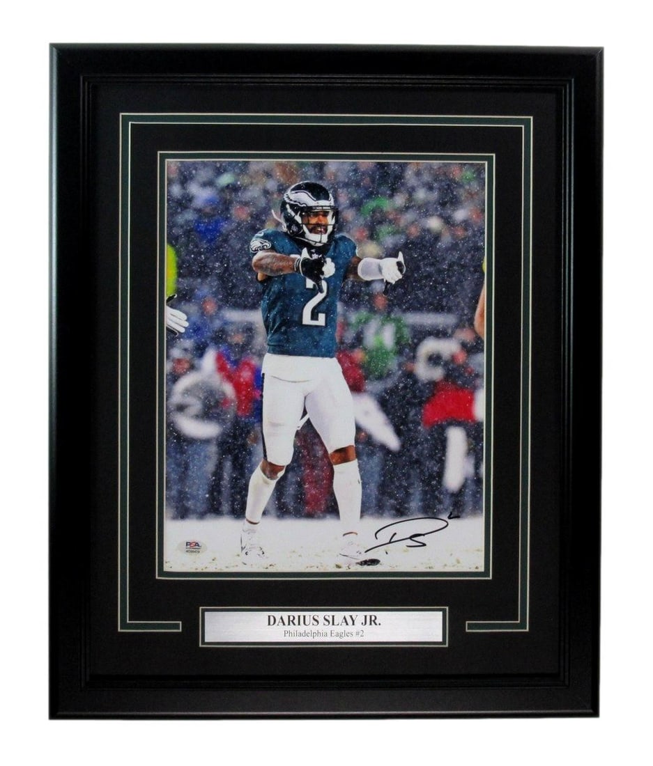 Darius Slay Signed/ Auto 11x14 Photo Philadelphia Eagles Framed PSA/ DNA 193921: Darius Slay Signed/ Auto 11x14 Photo Philadelphia Eagles Framed PSA/ DNA 193921 Darius Slay's signature on this 11x14 photo is unmistakable, adding a touch of Philadelphia Eagles pride to any room. Th