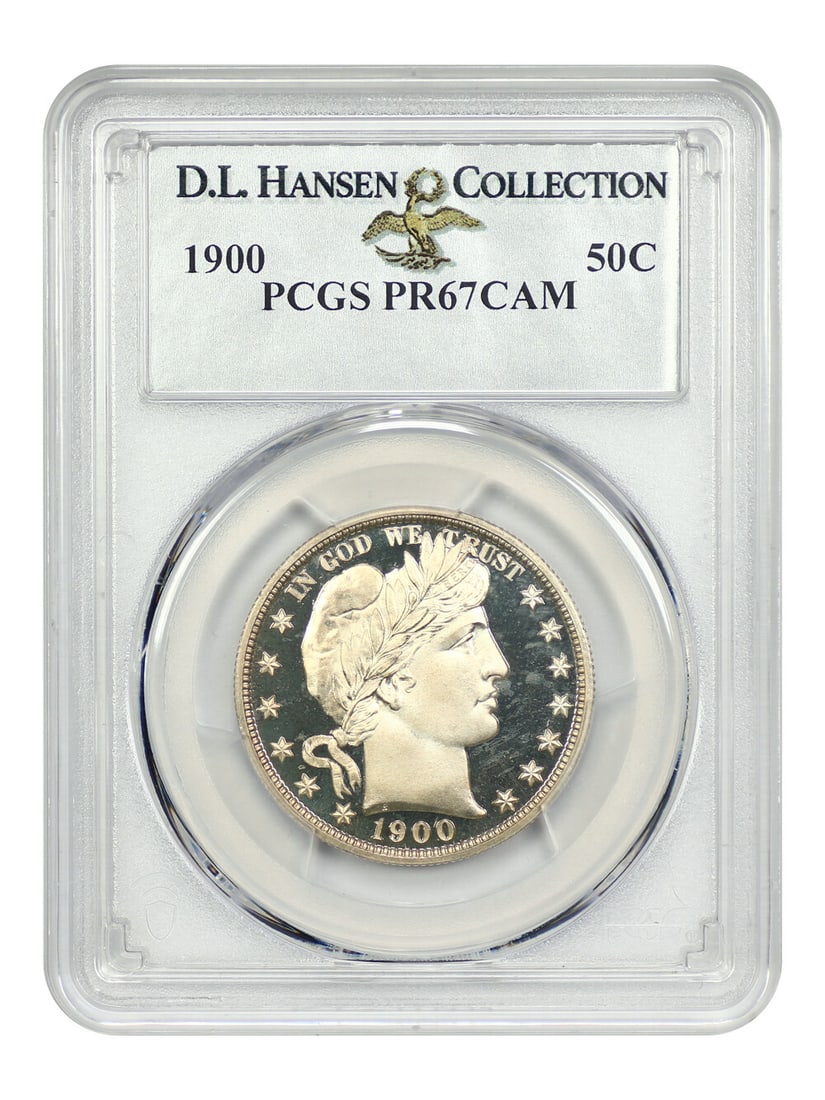 1900 50C PCGS PR67CAM ex: D.L. Hansen: 1900 50C PCGS PR67CAM ex: D.L. Hansen The 1900 50C PCGS PR67CAM coin boasts an impressive grade of 67, making it a standout among circulated coins. As part of the Barber Half Dollar series, this coin 
