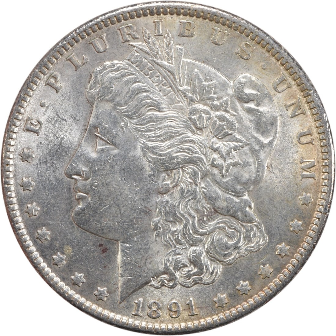 Uncertified 1891 Morgan Silver Dollar Slider AU: Uncertified 1891 Morgan Silver Dollar Slider AU The 1891 Morgan Silver Dollar Slider features an AU grade, indicating its condition and quality. Made from 90% silver and 10% copper, this circulated co