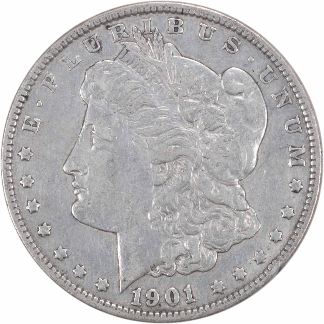 1901 Morgan Silver Dollar EF Uncertified: 1901 Morgan Silver Dollar EF Uncertified The 1901 Morgan Silver Dollar EF Uncertified boasts a striking design by George T. Morgan, with its reeded edge and lack of mint mark. Made from 90% silver and