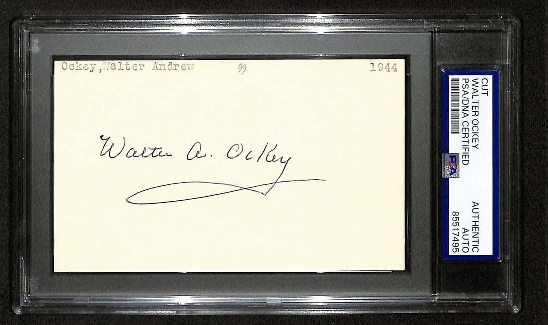 Signed Walter Ockey PSA DNA 1944 3x5 Index Card NY Giants 196990 (1 of 1)