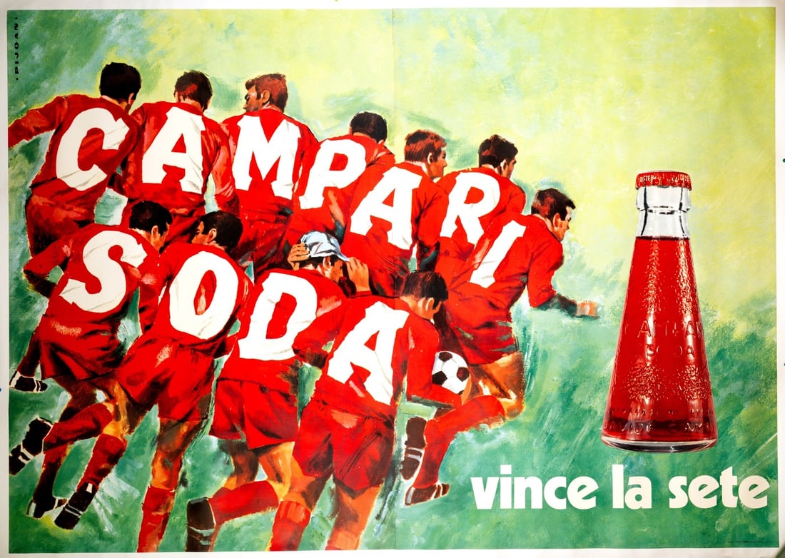 Campari Soda Pijoan C1970 Soccer Foot Vintage Drinks Poster Aka Squadra: Campari Soda Pijoan C1970 Soccer Foot Vintage Drinks Poster Aka Squadra Item Specifics: Artist: Pjoan Unit Of Sale: Single Piece Size: Large Date Of Creation: 1970 Framing: Unframed Region Of Origin: