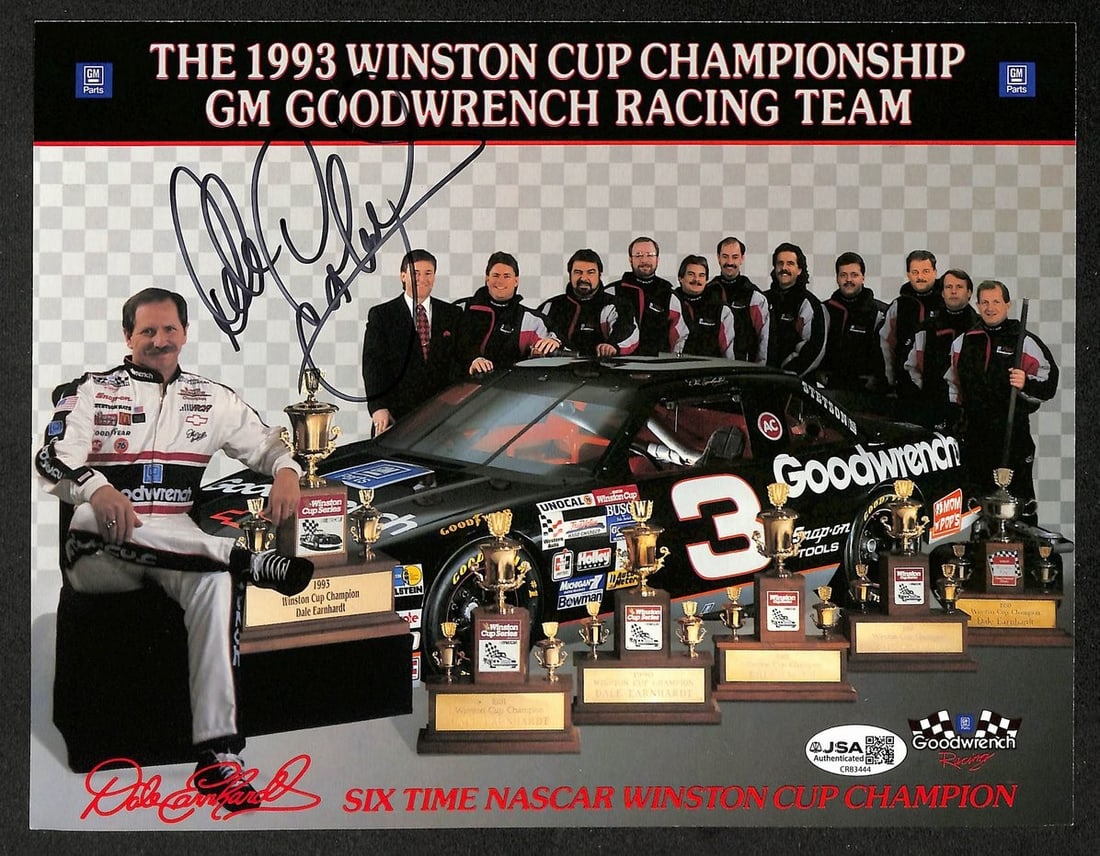 Dale Earnhardt Autographed/ Signed 8x10 Photo NASCAR JSA BA211722: Dale Earnhardt Autographed/ Signed 8x10 Photo NASCAR JSA BA211722 Dale Earnhardt's iconic image captures the essence of his NASCAR legacy in this autographed 8x10 photo. The item bears a signature