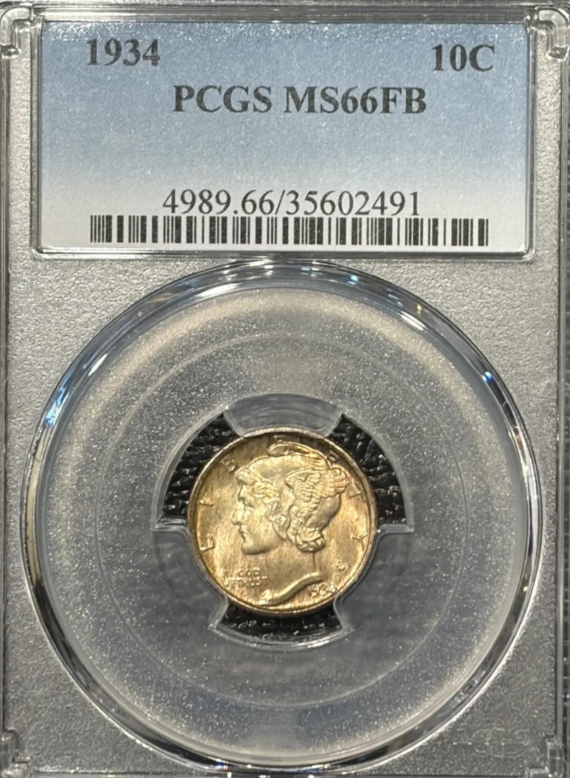 MS66 Mercury Dime PCGS 1934: MS66 Mercury Dime PCGS 1934 MS66 Mercury Dime PCGS 1934, graded Uncirculated by the Professional Coin Grading Service (PCGS), showcases a high level of detail and preservation. Certified with a unique