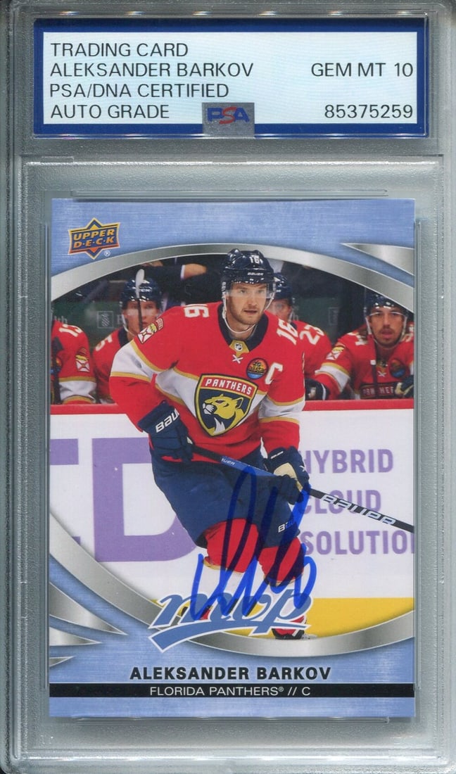 Aleksander Barkov Autographed Upper Deck Card PSA Auto Grade 10: Aleksander Barkov Autographed Upper Deck Card PSA Auto Grade 10 Aleksander Barkov's skills on the ice are matched only by his skill in signing autographs, making this Upper Deck card a must-have for a