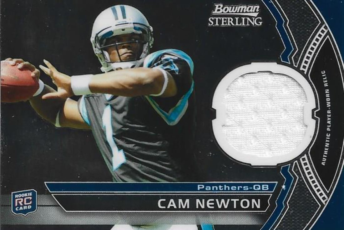 Cam Newton Bowman Sterling Card Jersey Rookie: Cam Newton Bowman Sterling Card Jersey Rookie Cam Newton's Bowman Sterling Card Jersey features his rookie jersey, showcasing the athlete's early career in baseball. The card boasts stunning graphics
