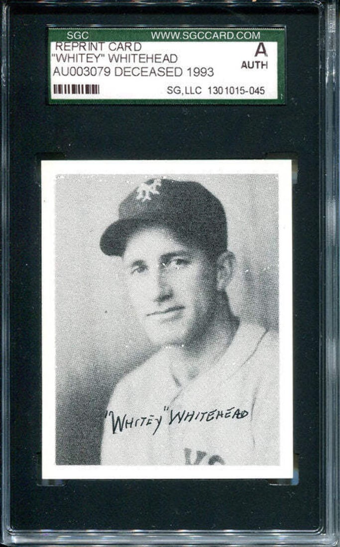 Whitey Whitehead Autographed 1988 Reprint Card: Whitey Whitehead Autographed 1988 Reprint Card Whitey Whitehead's name and signature are prominently displayed on this 1988 reprint card, making it a unique collectible for fans of the sport. The card