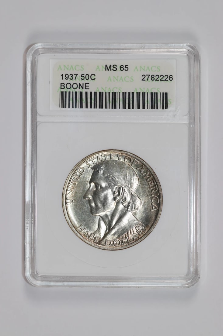 1937 BOONE COMMEMORATIVE HALF DOLLAR ANACS MS65 PQ (1 of 2)