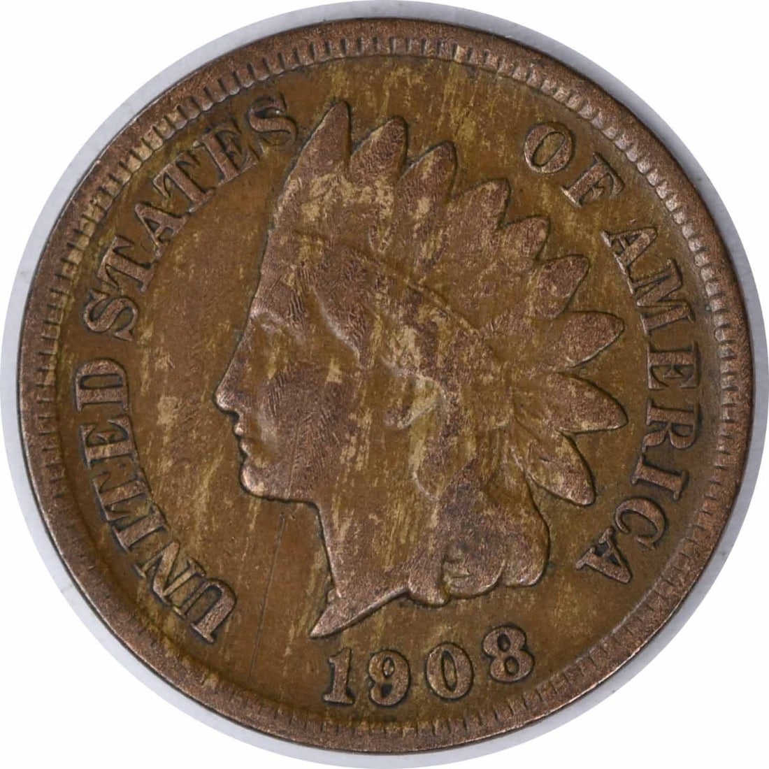 1908-S Indian Cent VF Uncertified: 1908-S Indian Cent VF Uncertified This 1908-S Indian Cent is a circulated example, graded VF and certified as Uncertified. Featuring the iconic design of the Liberty Head centennial issue, it showcase