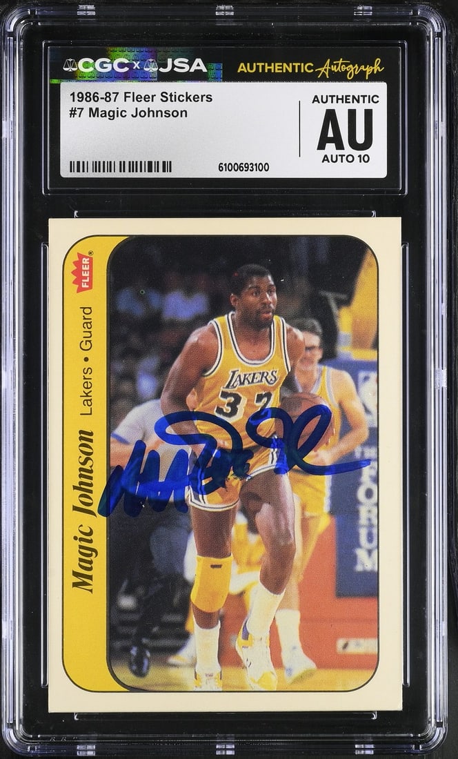 Magic Johnson 1986-87 Fleer Stickers Signed/ Auto Card #7 CGC x JSA 10 BA206488 (1 of 2)
