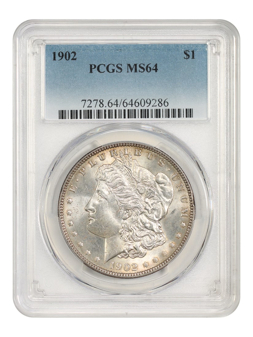 1902 $1 PCGS MS64 - Morgan Dollar: 1902 $1 PCGS MS64 - Morgan Dollar The 1902 $1 Morgan Dollar, graded MS64 by PCGS, boasts exceptional condition with its rich details and well-defined mint marks. Certified as uncirculated, this coin s