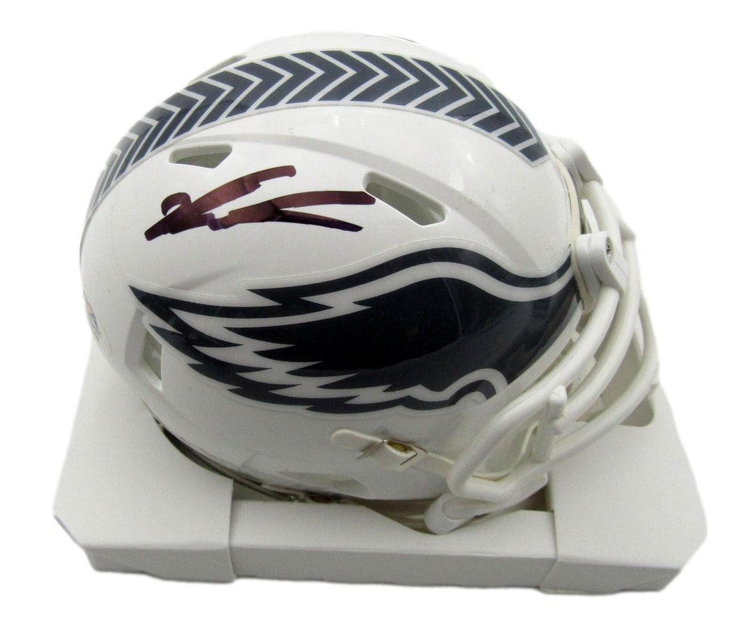 Signed Jalen Carter Auto Mini Helmet Salute to PSA Eagles 193667: Signed Jalen Carter Auto Mini Helmet Salute to PSA Eagles 193667 Signed by Jalen Carter, the Philadelphia Eagles' talented defensive tackle, this mini helmet features a salute to service. The autograp