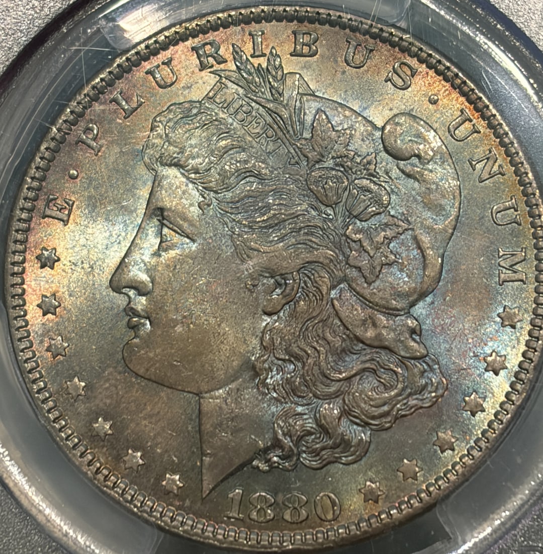 MORGAN DOLLAR PCGS MS65 RAINBOW TONING - 2