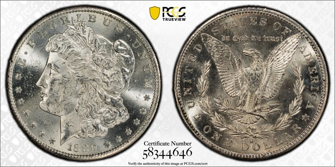 1889-S MORGAN DOLLAR PCGS UNC DETAILS: 1889-S MORGAN DOLLAR PCGS UNC DETAILS The 1889-S Morgan Dollar, graded PCGS UNC Details (95 Scratch), is a genuine silver coin from the San Francisco Mint. This coin bears a notable scratch, adding to