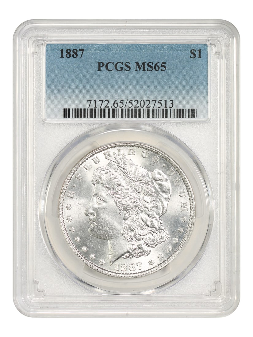 Morgan Dollar PCGS MS65 1887 popular collector date: Morgan Dollar PCGS MS65 1887 popular collector date MS65 PCGS certification ensures the highest level of grading for this 1887 Morgan Dollar, one of the most popular collector dates. The Philadelphia 