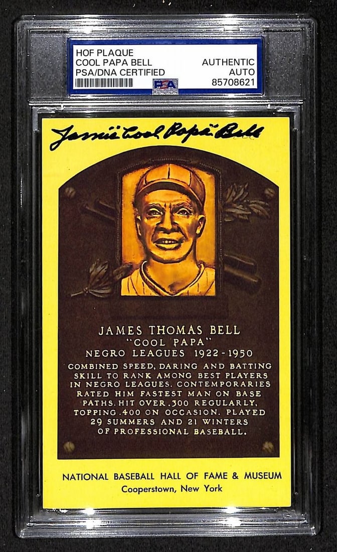 Cool Papa Bell Signed/ Auto Gold HOF Plaque Postcard Grays PSA/ DNA BA203844 (1 of 1)