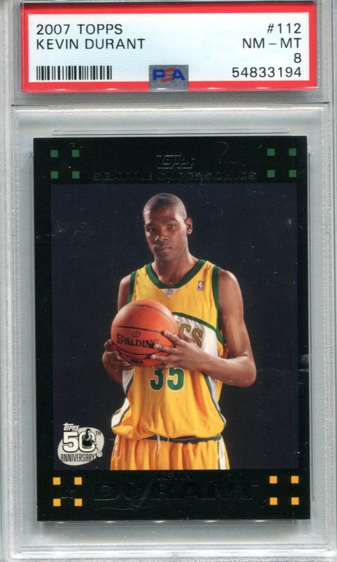 Kevin Durant 2007-08 Topps Black Border #112 PSA NM-MT 8 RC: Kevin Durant 2007-08 Topps Black Border #112 PSA NM-MT 8 RC PSA NM-MT 8 RC Kevin Durant 2007-08 Topps Black Border #112 - A highly graded rookie card from the NBA's top prospect, featuring a near-mint