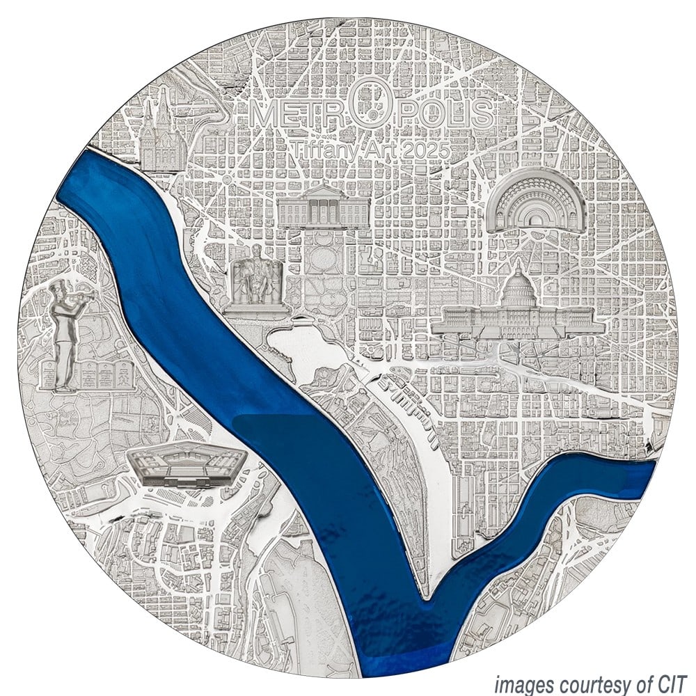 Palau: 2025 3oz Silver Tiffany Art - Washington D.C. Ultra High Relief (w/ Window (1 of 3)