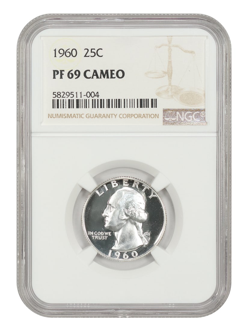 1960 25C NGC PR69CAM - Washington Quarter: 1960 25C NGC PR69CAM - Washington Quarter This 1960 Washington Quarter features a PR69CAM grade from the Numismatic Guaranty Corporation, indicating it has been carefully preserved in near-mint condit