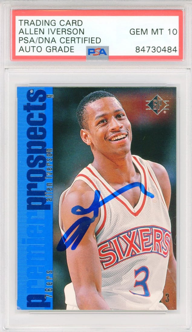 Allen Iverson Autographed 1997 Upper Deck Card #141 (PSA Auto Gem Mt 10) (1 of 2)