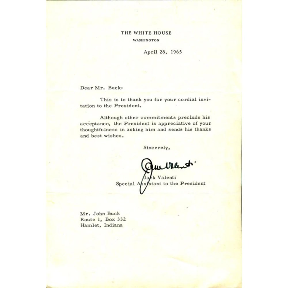 Jack Valenti Autographed Letter (1 of 1)