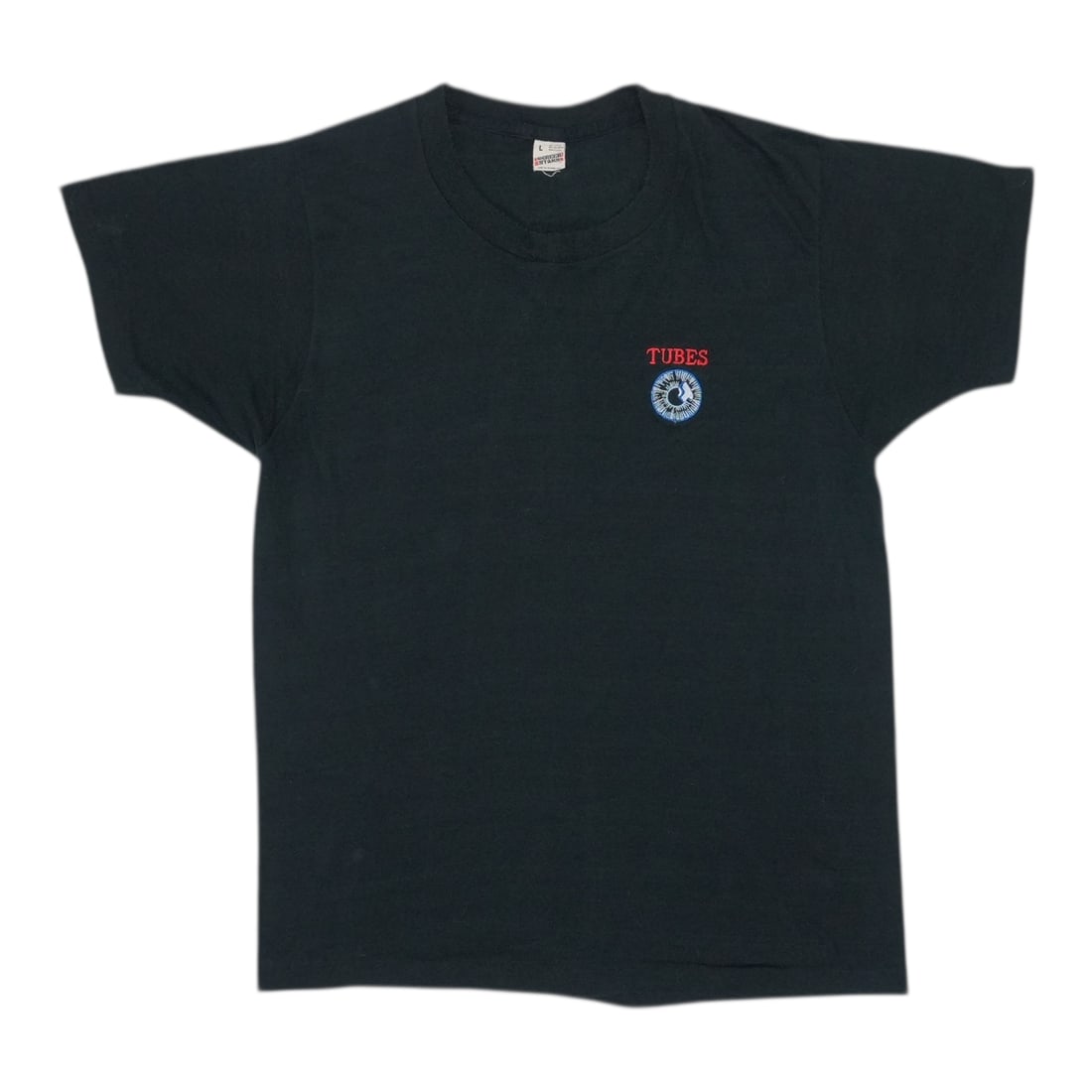 1980s The Tubes Shirt: 1980s The Tubes Shirt Large The Tubes Shirt in excellent condition, featuring a classic black design with no holes or stains. This vintage 1980s shirt measures 19 inches pit to pit and 27 inches