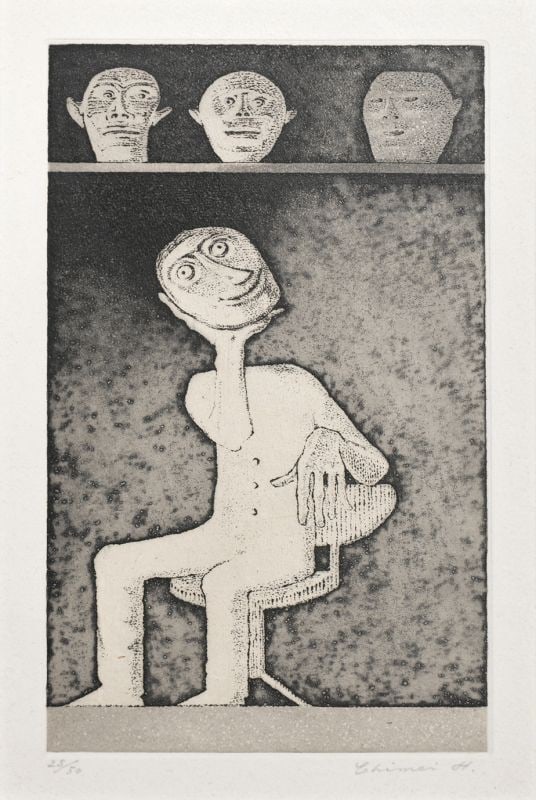 Chimoaki Hamada Original Japanese Framed Etching Modern Art Print (1 of 1)