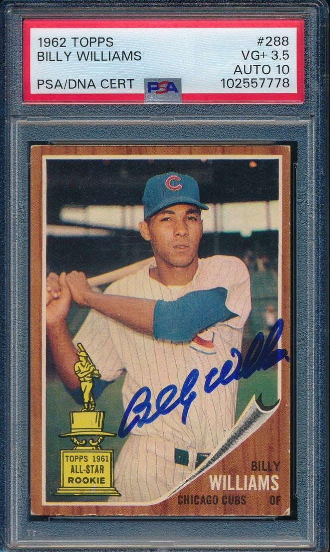 Billy Williams HOF Signed On Card 1962 TOPPS Card #288 PSA/ DNA VG+ 3.5 198346: Billy Williams HOF Signed On Card 1962 TOPPS Card #288 PSA/ DNA VG+ 3.5 198346 Item Specifics: Original/Reprint: Original Product: Photo Sport: Baseball Product Disclaimer: Not affiliated with any tea