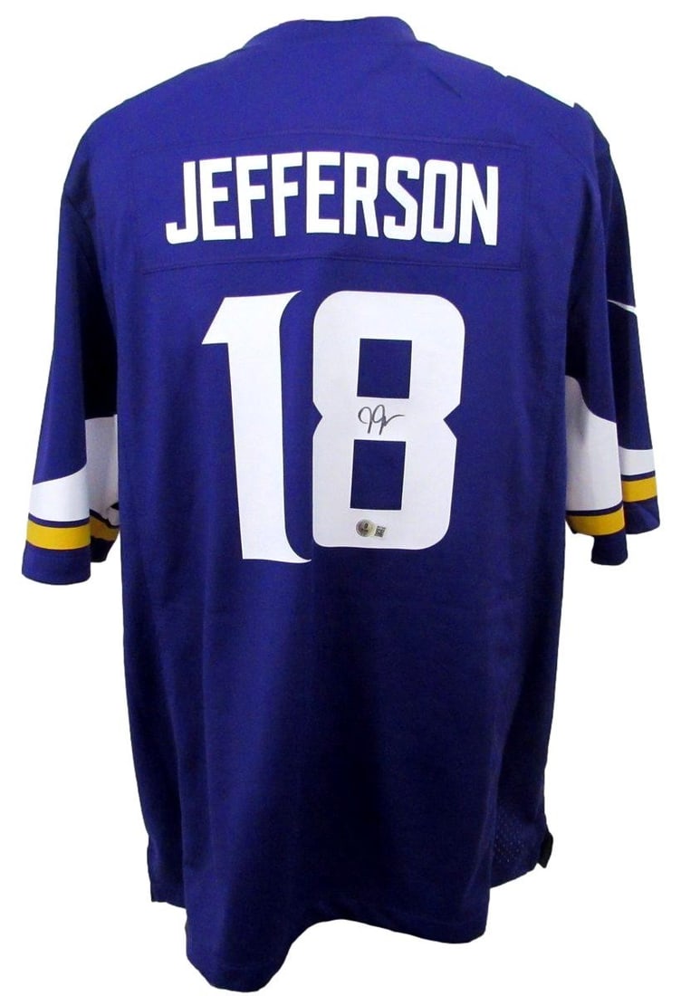 Justin Jefferson Signed/ Auto Nike Replica Game Jersey XL Vikings Beckett 198614: Justin Jefferson Signed/ Auto Nike Replica Game Jersey XL Vikings Beckett 198614 Item Specifics: Autograph Authentication: Beckett Authentication Services (BAS) Original/Reprint: Original Product: Jer
