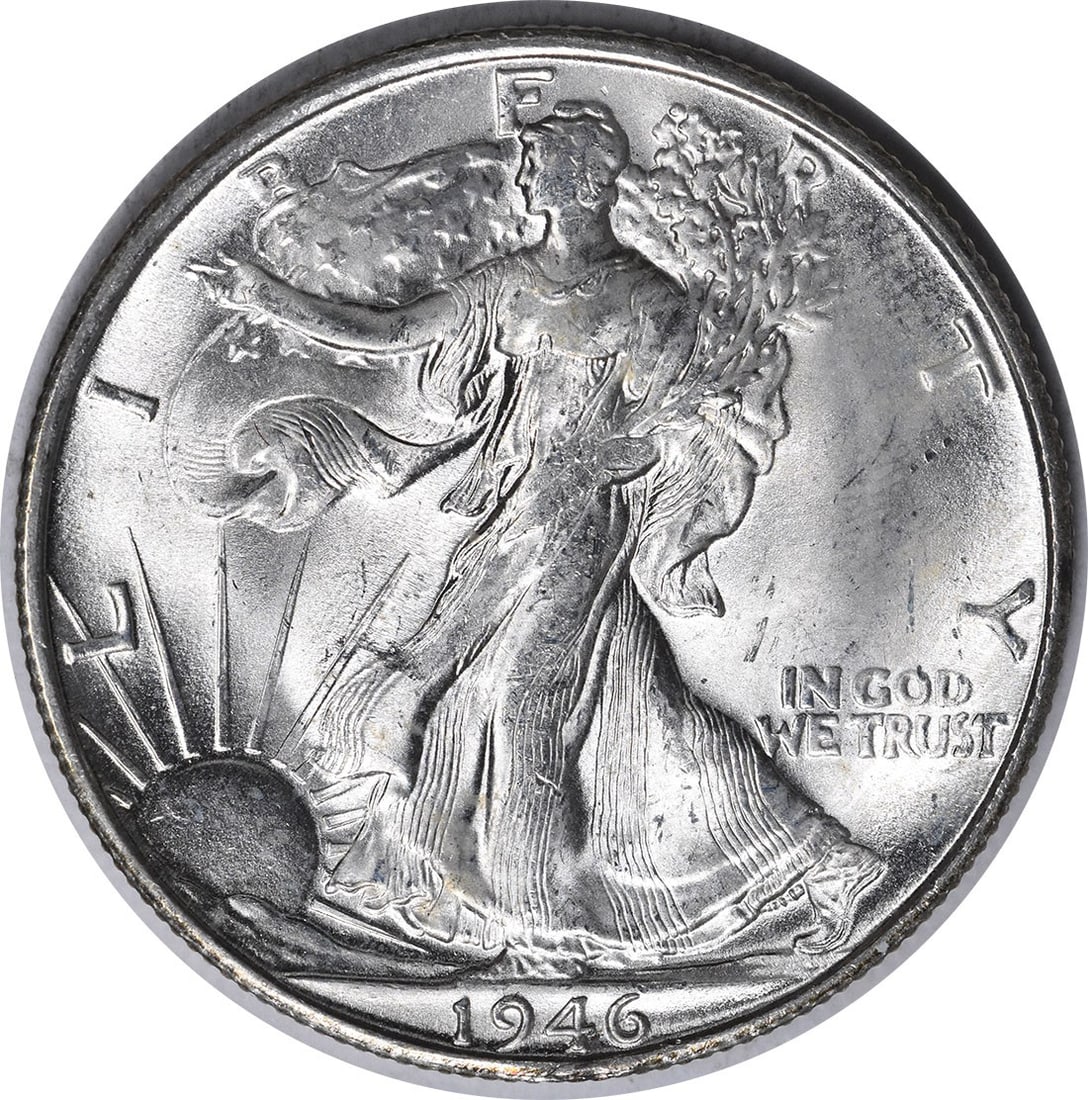 1946-S/ S Walking Liberty Silver Half Dollar RPM1 Choice BU+ Uncertified: 1946-S/ S Walking Liberty Silver Half Dollar RPM1 Choice BU+ Uncertified The 1946-S/ S Walking Liberty Silver Half Dollar features the iconic design of Lady Liberty walking towards freedom, surrounded