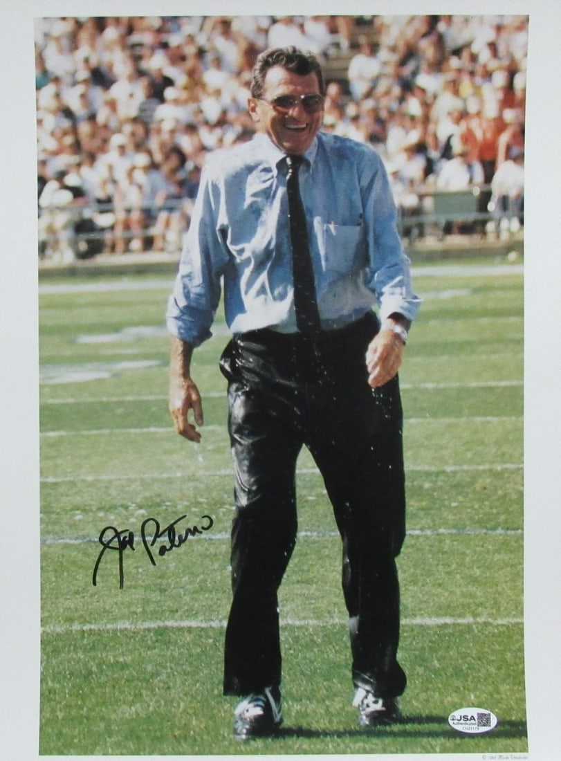Joe Paterno Signed Penn State 12x16 Autographed Photo JSA: Joe Paterno Signed Penn State 12x16 Autographed Photo JSA Joe Paterno's signature on a 12x16 photo of Penn State football bears witness to his enduring legacy. This autographed image, verified by the 