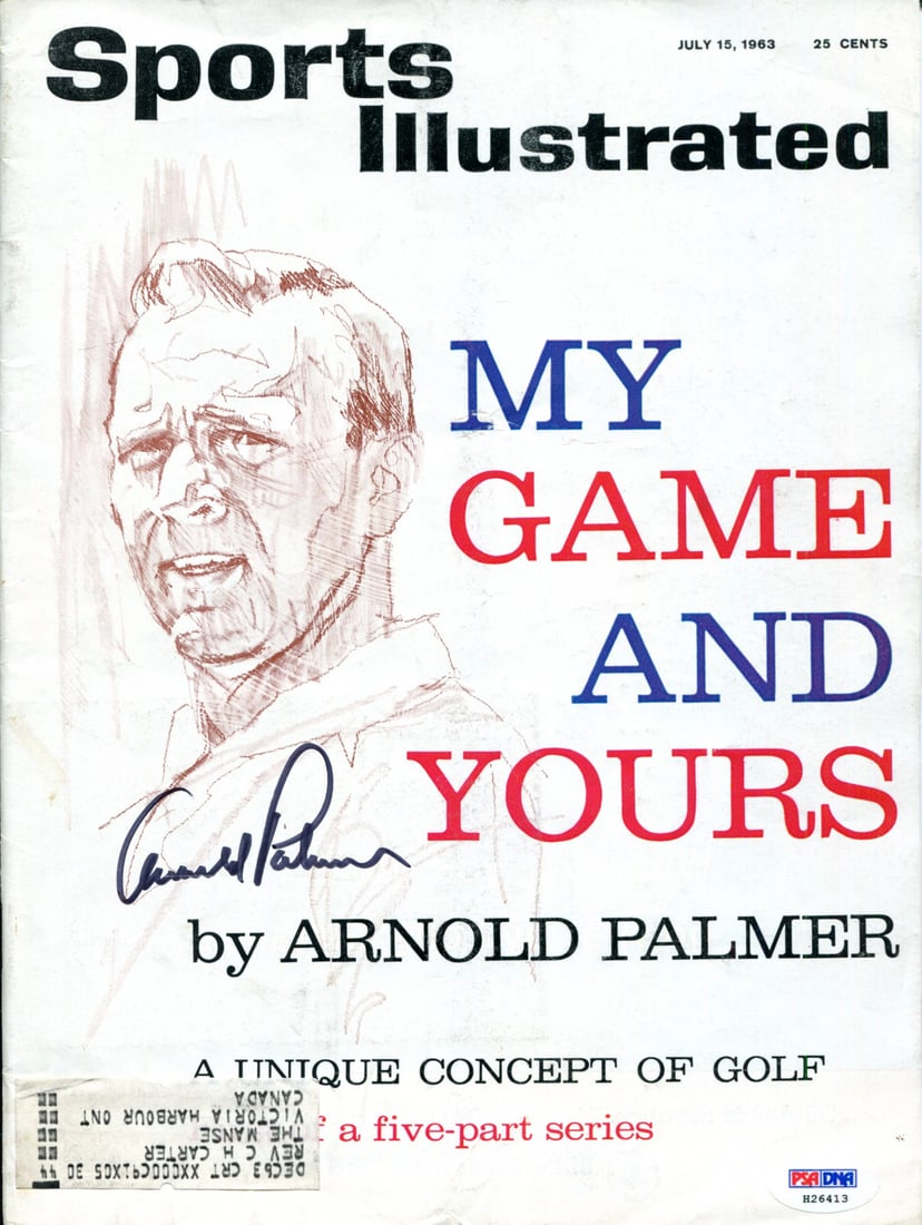 Sports Illustrated Magazine Autographed By Arnold Palmer: Sports Illustrated Magazine Autographed By Arnold Palmer Signed in black sharpie across the front of Sports Illustrated magazine, this rare collectible features an iconic autograph from golf legend Ar