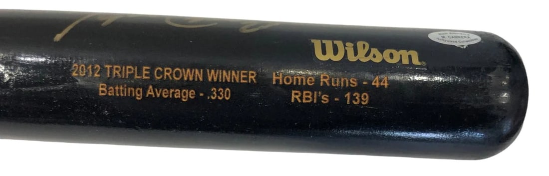 Miguel Cabrera autographed laser engraved Sam Bat stat - 3
